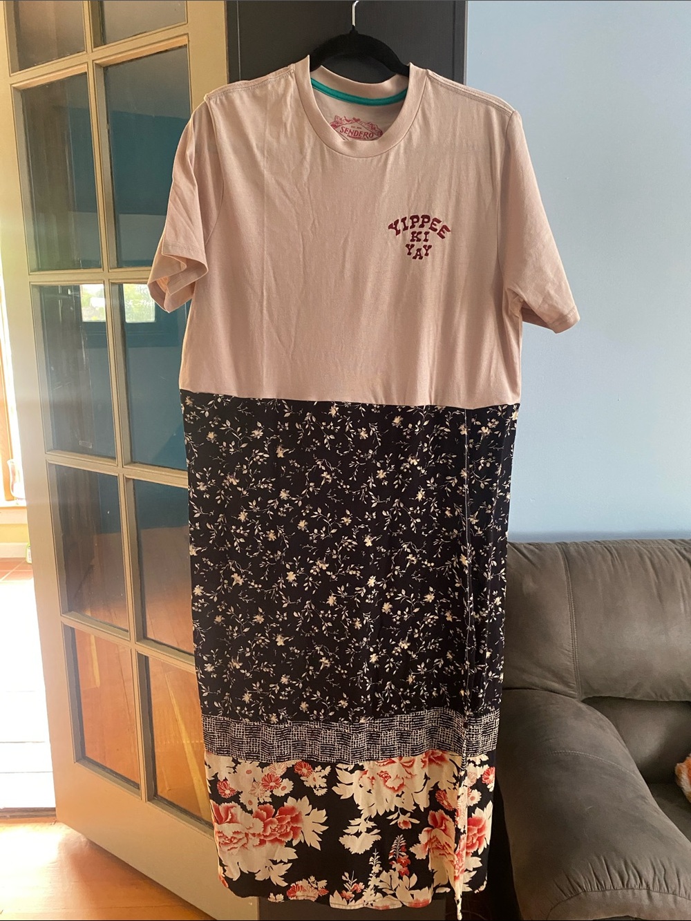 OOAK Upcycled Sendero Tee Colorblock Floral Midi Dress - Pink & Black